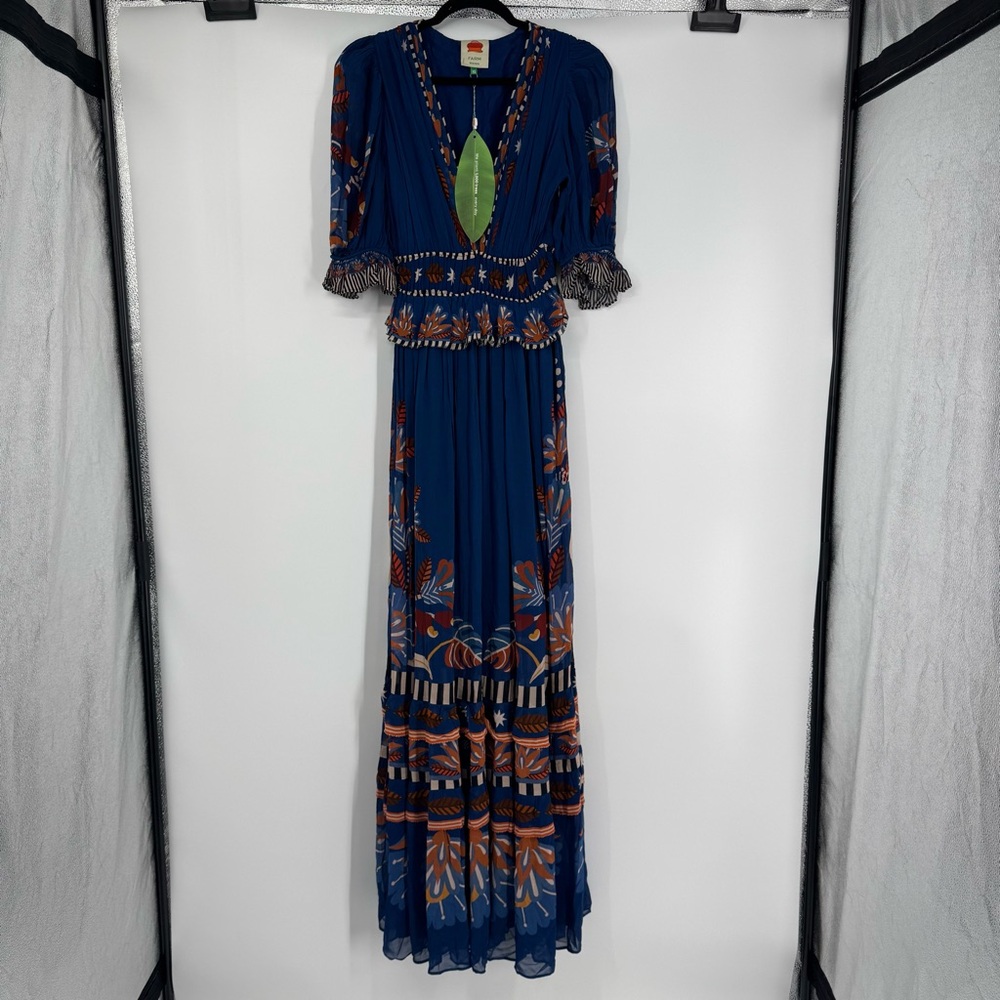 FARM Rio Navy Blue Maxi Dress with Orange & Light Blue Floral Print - Picture 4 of 16